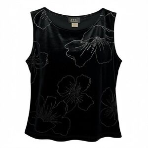 Vintage JTB Black Velvet‎ Floral Beaded Sleeveless Tank Top Women's Medium